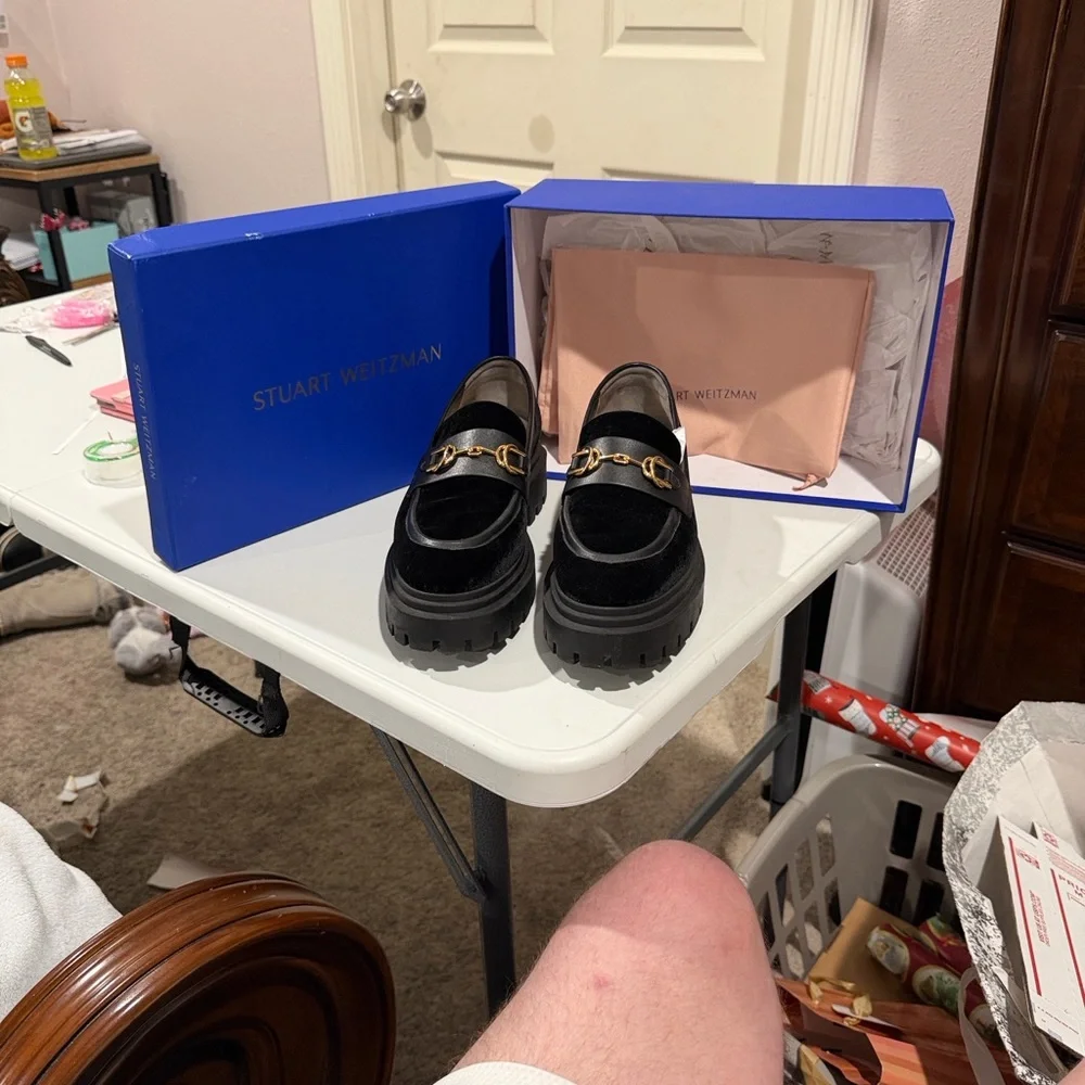 Stuart Weitzman Owen Buckle Ultra Black Velvet Loafers -Womens Size 41.5/10.5-11 - Picture 1 of 7